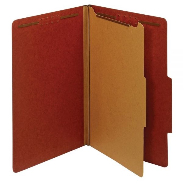 Classification Folders, 1 Divider, Legal Size (8-1/2" X 14"), 1-3/4" Expansion, Red, Box Of 10