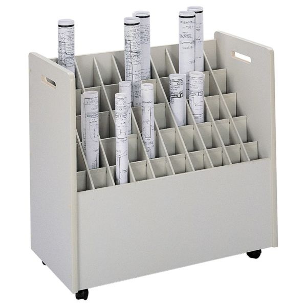 Safco Mobile Roll File, 50 Compartments, 2 3/4" Tubes