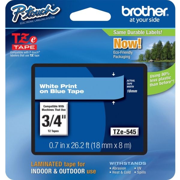 Brother P-Touch Tze Standard Adhesive Laminated Labeling Tape, 0.7" X 26.2 Ft, White On Blue