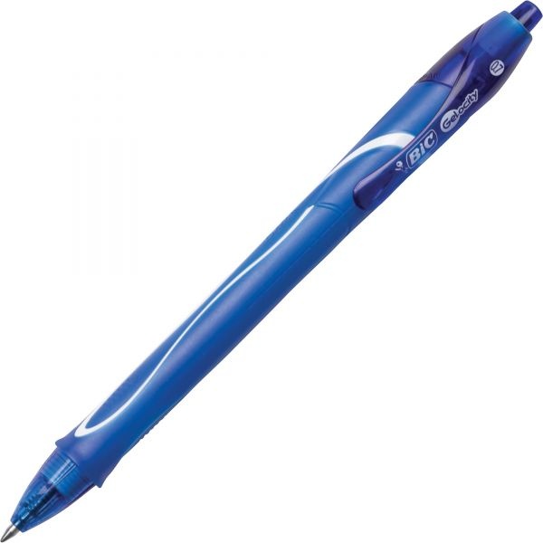 Bic Gel-Ocity Quick Dry Retractable Gel Pens, Medium Point, 0.7 Mm, Blue  Barrel, Blue Ink, Pack Of 12