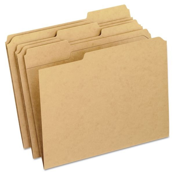 Pendaflex Dark Kraft File Folders With Double-Ply Top, 1/3-Cut Tabs: Assorted, Letter Size, 0.75" Expansion, Brown, 100/Box