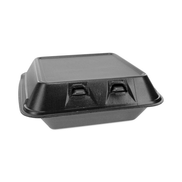 Pactiv Evergreen Smartlock Foam Hinged Lid Container, Medium, 3-Compartment, 8 X 8.5 X 3, Black, 150/Carton