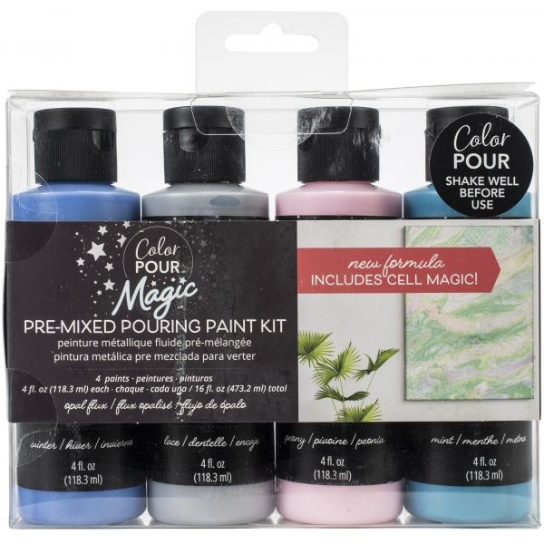 American Crafts Color Pour Magic Pre-Mixed Paint Kit 4/Pkg