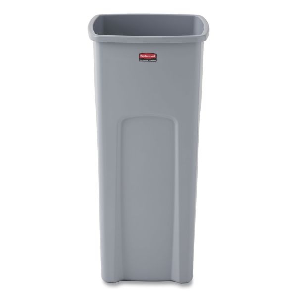 Rubbermaid Commercial Untouchable Square Waste Receptacle, Plastic, 23Gal, Gray