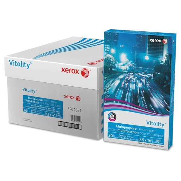 Xerox Vitality Multipurpose Printer Paper, 92 Brightness, 20 Lb, 8 1/2 X 14, White, 5000 Sheets/Carton