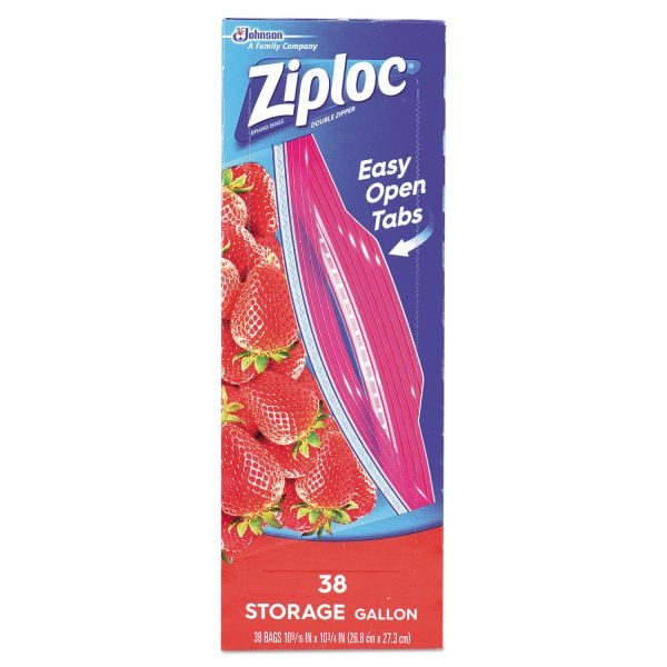 Ziploc Double Zipper Storage Bags, 1 Gal, 1.75 Mil, 10.56" X 10.75", Clear, 38 Bags/ Box