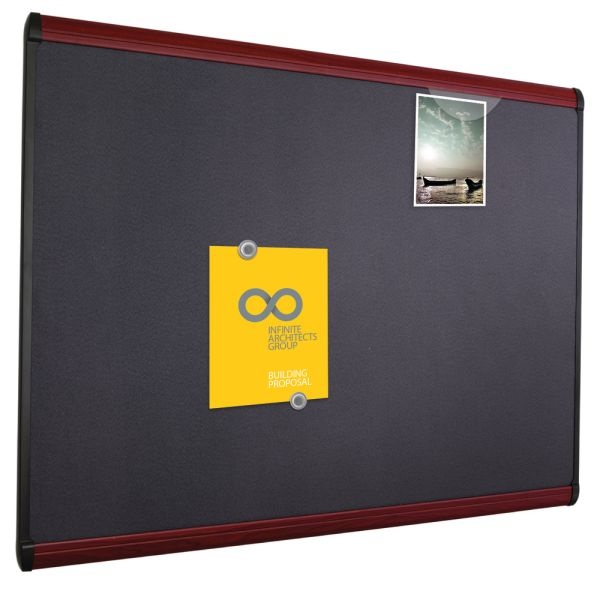 Quartet Prestige Plus Magnetic Fabric Bulletin Board, 48" X 36", Wood Frame With Mahogany Finish