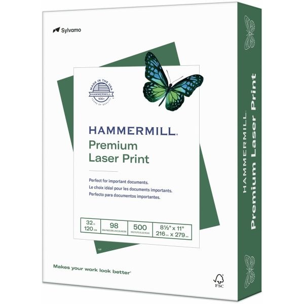 Hammermill Premium Laser Print Paper, 98 Bright, 32 Lb Bond Weight, 8.5 X 11, White, 500/Ream