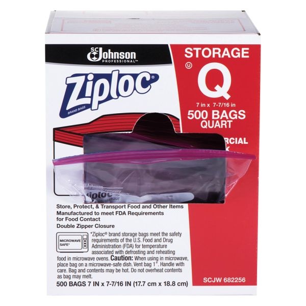 Ziploc Storage Bags, 1 Qt, Box Of 500 Bags
