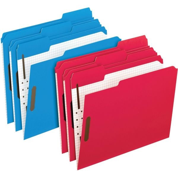 Oxford 1/3-Cut Color Fasteners Folders, Letter Size, Red, Box Of 50