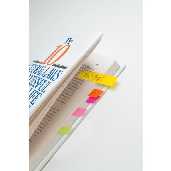 Post-It Notes Page Markers, 1/2" X 2", Electric Glow Colors, 100 Per Pad, Pack Of 5 Pads