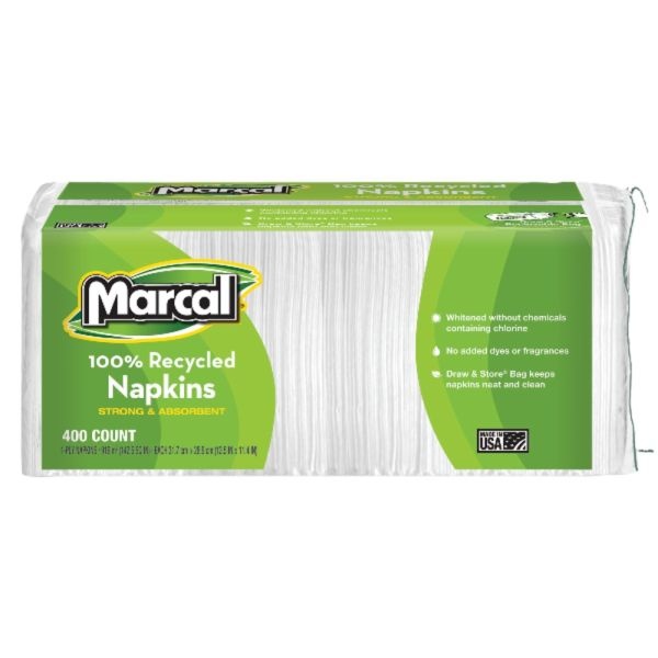 Marcal Luncheon Napkins, 11-3/8"H X 10-1/2"W, 100% Recycled, Pack Of 400