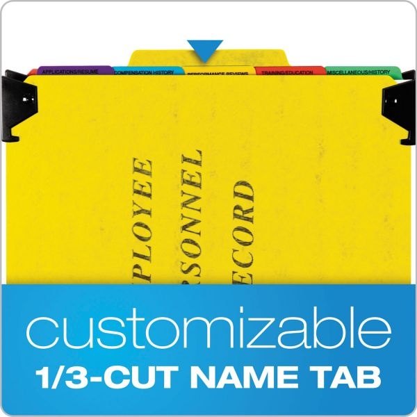 Pendaflex Hanging-Style Personnel Folders, 5 Dividers With 1/5-Cut Tabs, 1/3-Cut Exterior Tabs, Letter Size, Yellow