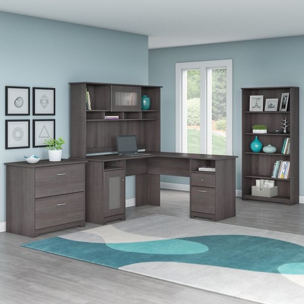 Bush Furniture Cabot L Shaped Desk With Hutch Lateral File Cabinet And Shelf Bookcase In