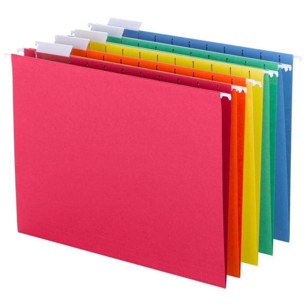 Smead Hanging File Folders, 1/5-Cut Tab, Letter Size, Assorted Primary Colors, Box Of 25