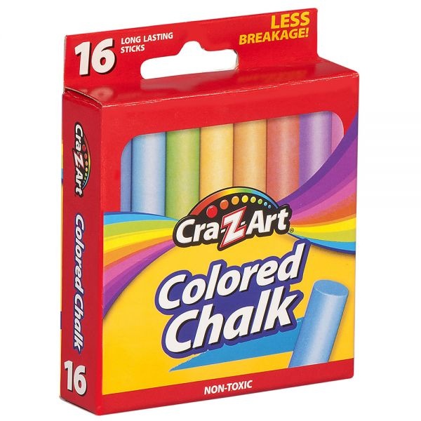 CraZArt Classic Colored Chalk, Assorted Colors, Pack Of 16 Pieces