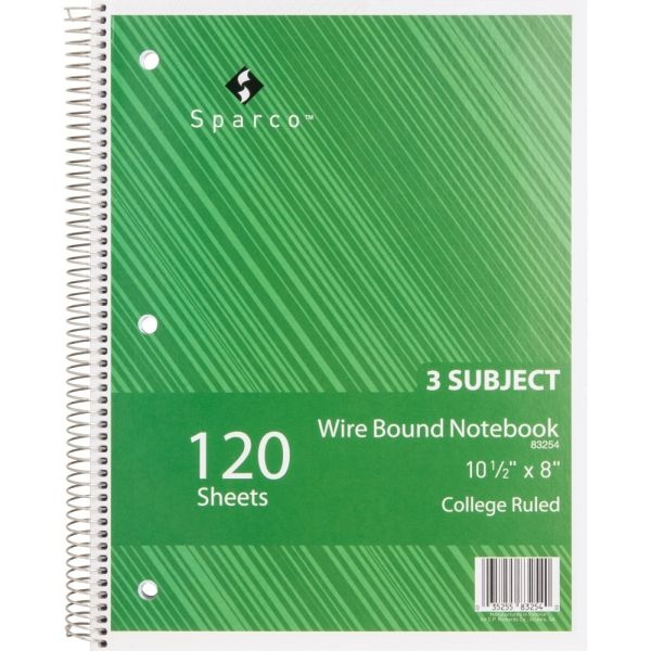 Sparco Quality Wire-Bound College Ruled Notebook, 8" X 10 1/2", 120 Sheets, Assorted Colors