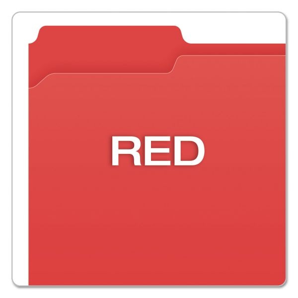 Pendaflex Double-Ply Reinforced Top Tab Colored File Folders, 1/3-Cut Tabs: Assorted, Letter Size, 0.75" Expansion, Red, 100/Box