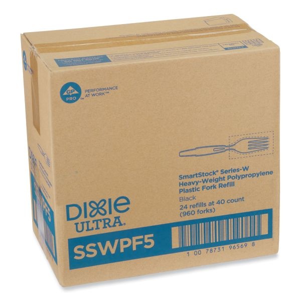 Dixie Smartstock Wrapped Heavy-Weight Cutlery Refill, Fork, Black, 960/Carton