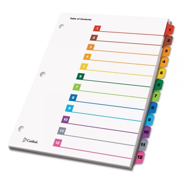 Cardinal Onestep Printable Table Of Contents And Dividers, 12-Tab, 1 To 12, 11 X 8.5, White, Assorted Tabs, 1 Set