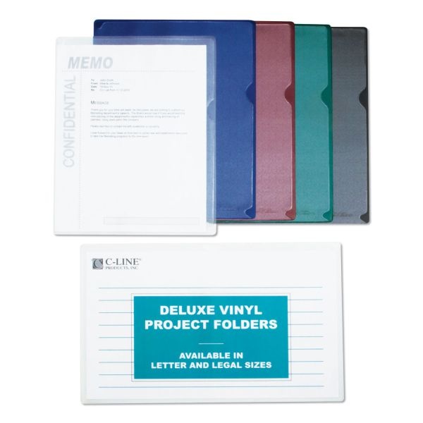 C-Line Non-Glare Vinyl Project Folders, Letter Size, Clear, Box Of 50