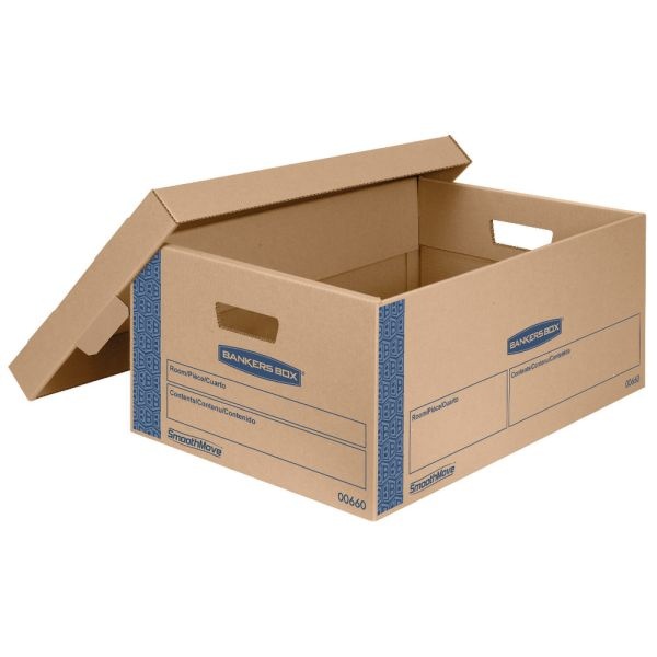 Bankers Box Smoothmove Prime Lift-Off Lid Moving Boxes, Large, 24" X 15" X 10", Kraft/Blue, Pack Of 8