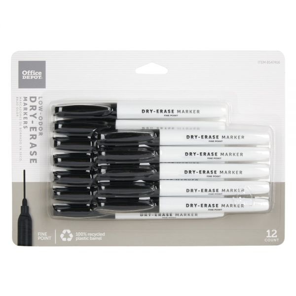 Low-Odor Pen-Style Dry-Erase Markers, Fine Point, 100% Recycled, Black Ink, Pack Of 12