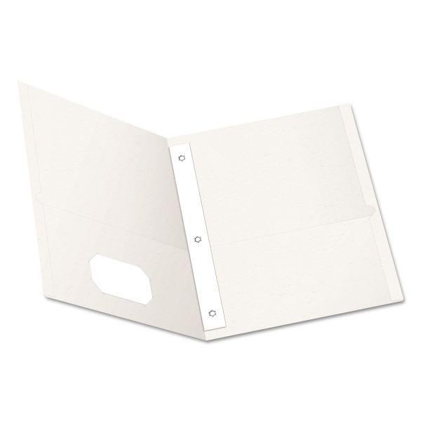 Oxford Twin-Pocket Folders With 3 Fasteners, 135-Sheet Capacity, White, 25/Box