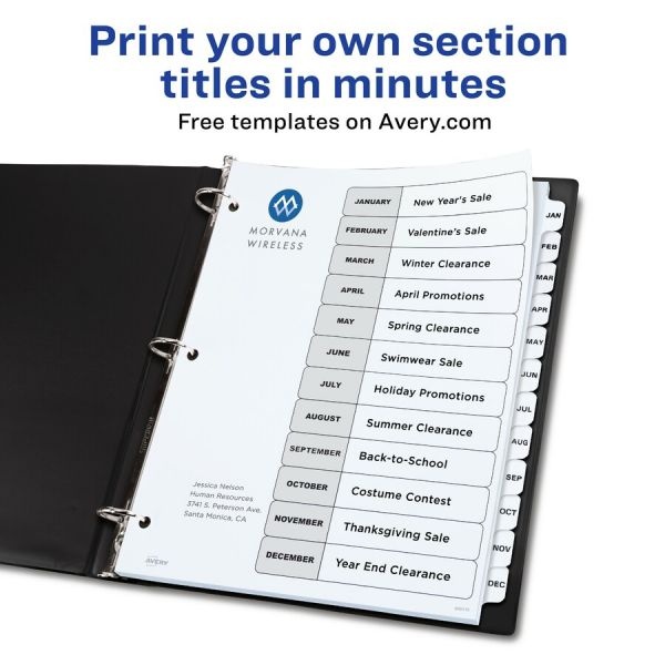 Avery Monthly Tab Table Of Contents Dividers