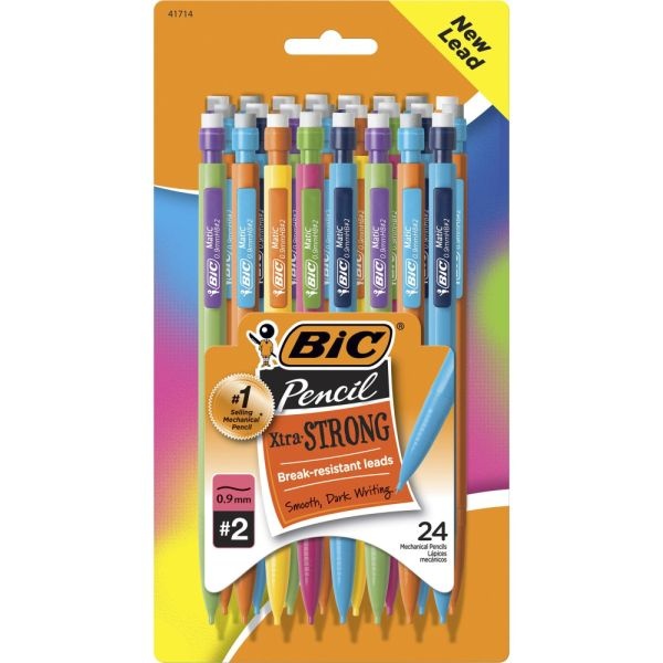 Bic Mechanical Pencils, Xtra Strong, 0.9 Mm, Assorted Barrel Colors, Pack Of 24 Pencils