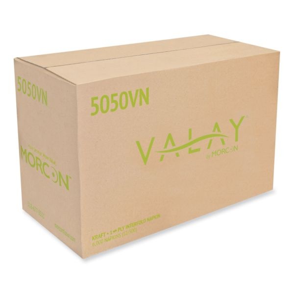 Morcon Tissue Valay Interfolded Napkins, 1-Ply, 6.3 X 8.85, Kraft, 6,000/Carton