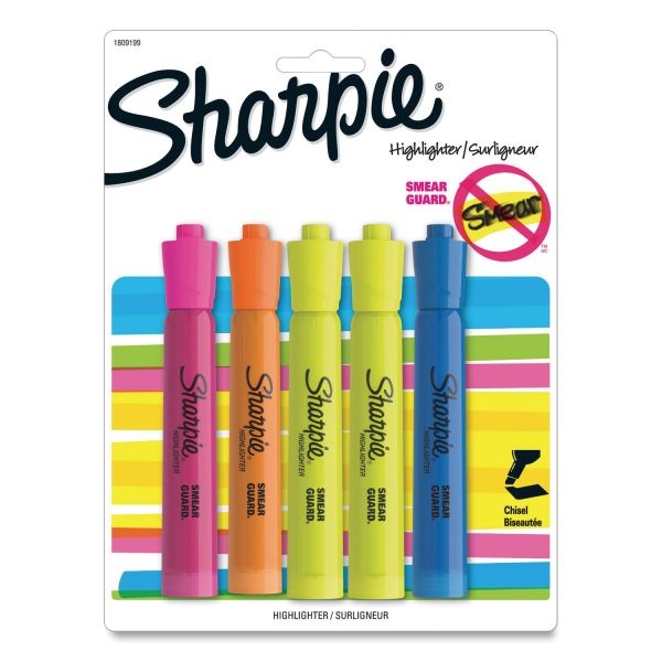 Sharpie Tank Style Highlighters, Assorted Ink Colors, Chisel Tip, Assorted Barrel Colors, 5/Pack