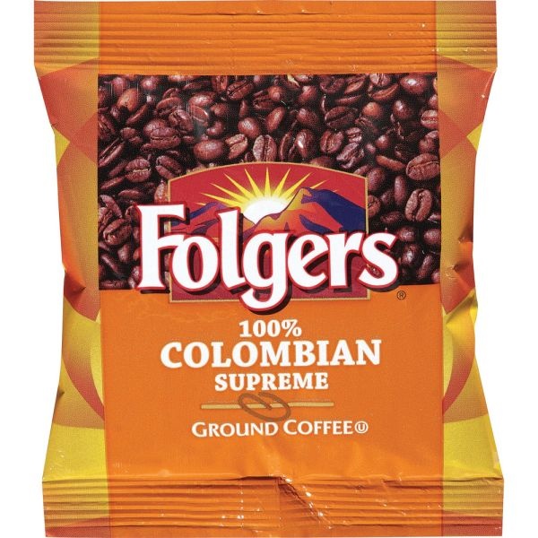 Folgers Coffee, 100% Colombian, Ground, Medium-Dark Roast, Fraction Pack Makes 6 Cups, 42/Carton