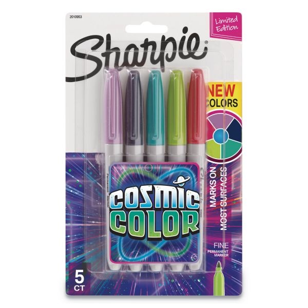 Sharpie Cosmic Color Permanent Markers, Medium Bullet Tip, Assorted Cosmic Colors, 5/Pack