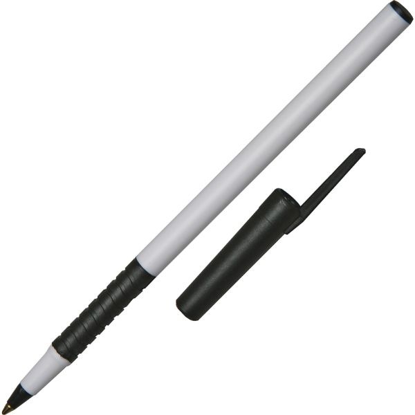 Skilcraft Alphabasic Ballpoint Pens With Grip, Medium Point, White Barrel, Black Ink, Pack Of 12 (Abilityone 7520-01-557-3155)
