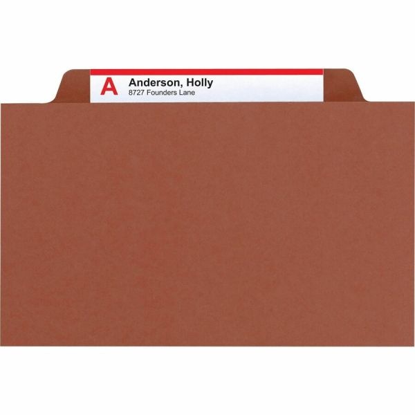Smead Classification Folders, Pressboard With Safeshield Fasteners, 2 Dividers, 2" Expansion, Legal Size, 100% Recycled, Red, Box Of 10