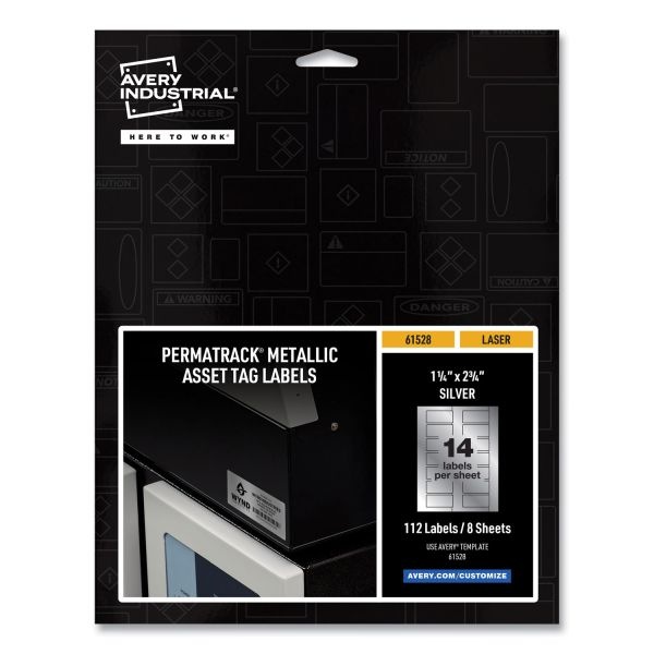 Avery Permatrack Metallic Asset Tag Labels, Laser Printers, 1.25 X 2.75, Silver, 14/Sheet, 8 Sheets/Pack