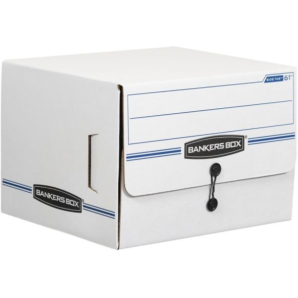 Bankers Box Side-Tab Storage Boxes, Letter Files, White/Blue, 12/Carton