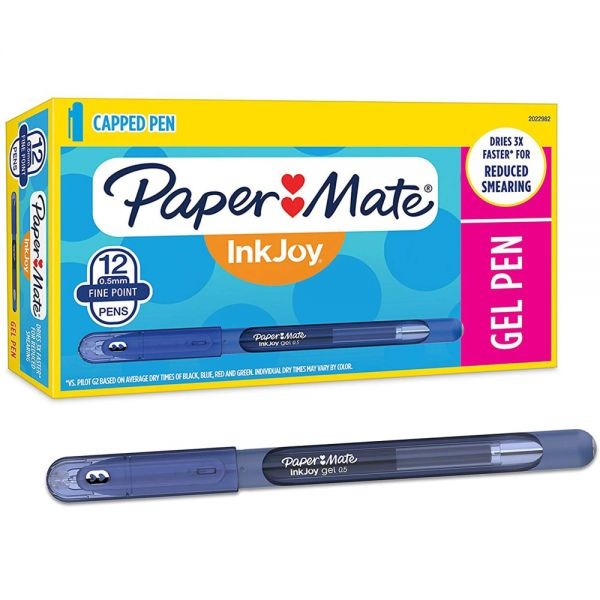 Paper Mate Inkjoy Gel Pen, Stick, Fine 0.5 Mm, Blue Ink, Blue Barrel, Dozen