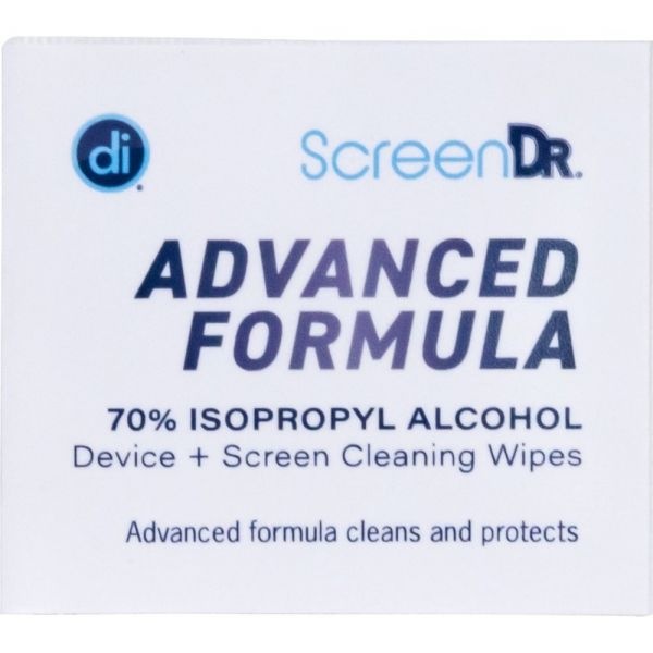 Digital Innovations Screendr 70% Alcohol Advanced Formula Device Cleaning Wipes And Microfiber Cloth, Box Of 120 Packets