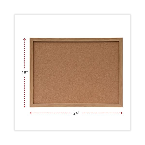 Universal Cork Board With Oak Style Frame, 24 X 18, Tan Surface
