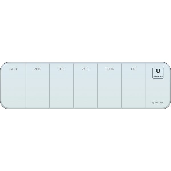 U Brands Magnetic Cubical Glass Dry Erase Weekly Board, 20 X 5.5 Inches, White Frosted Surface, Frameless