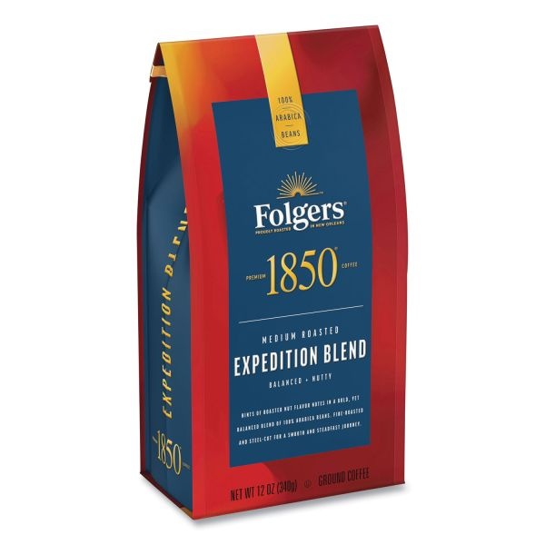 1850 Coffee, Pioneer Blend, Medium Roast, Ground, 12 Oz Bag, 6/Carton