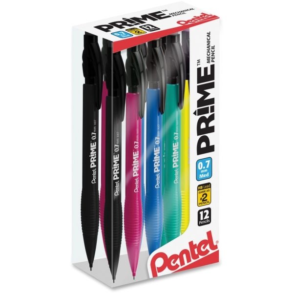 Prime Mechanical Pencils, 0.7 Mm, Medium Point, Assorted Barrel Colors, Pack Of 12