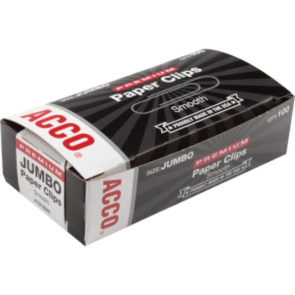 Acco Premium Paper Clips, 1000 Total, Jumbo, Silver, 100 Per Box, Pack Of 10 Boxes