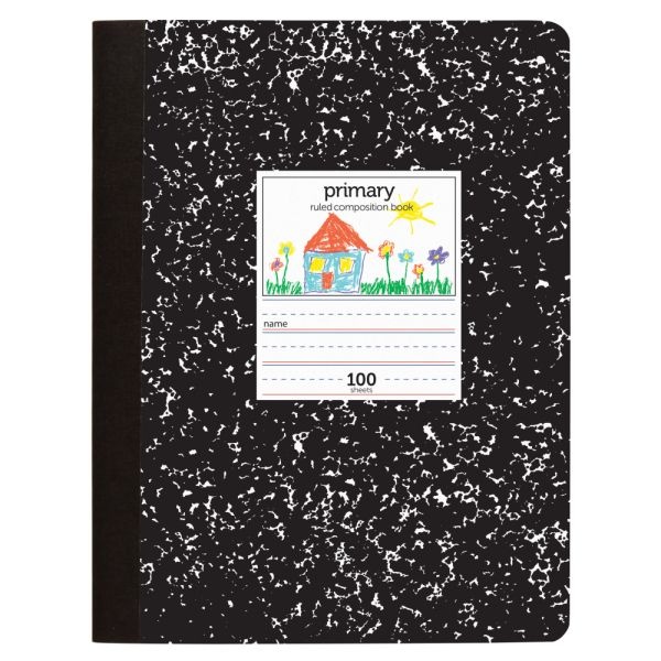 Primary Composition Books, 7-1/2" X 9-3/4", Unruled/Primary Ruled, Black, 100 Sheets Per Pad, Pack Of 4 Books