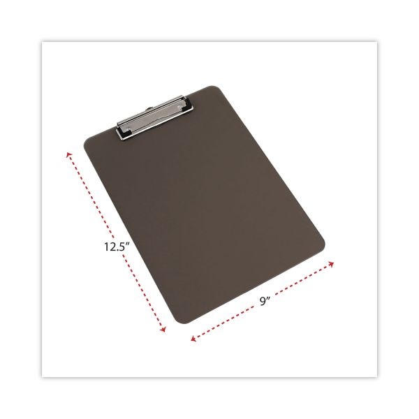 Universal Plastic Clipboard With Low Profile Clip, 0.5" Clip Capacity, Holds 8.5 X 11 Sheets, Translucent Black
