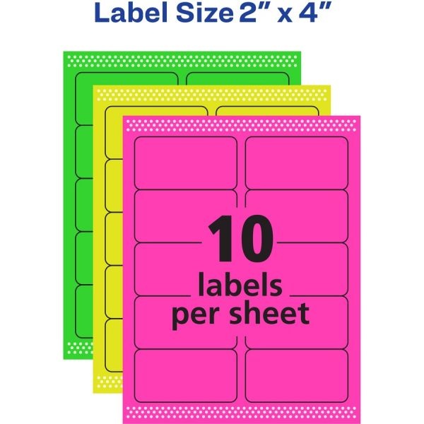Avery Removable Laser/Inkjet Organization Labels, 6481, 2" X 4", Assorted Colors, Pack Of 120