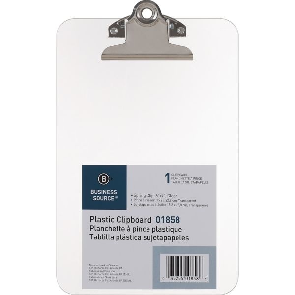 Sparco Plastic Clipboard, 6" X 9", Clear