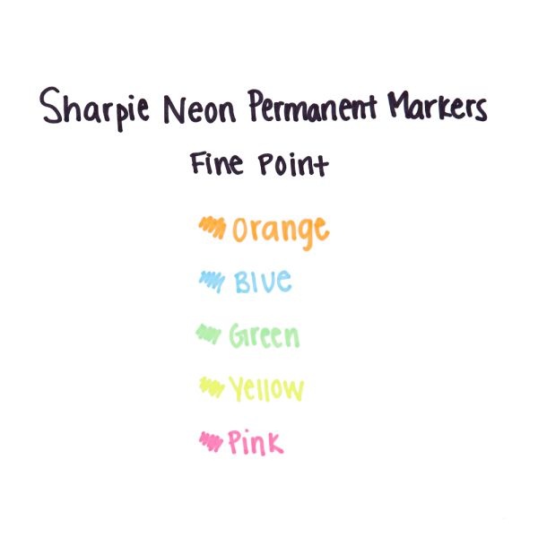 Sharpie Neon Permanent Markers, Fine Point, Assorted Colors, Pack Of 5